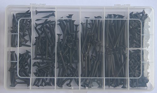 IEUYO 300 PCS Wood Screw Assortment Kit, Bugle Head, Phillips Drive, Black Oxide Finish, For Drywall, Wood, 7Size, M3.5x16/20/25/30/35/40/50