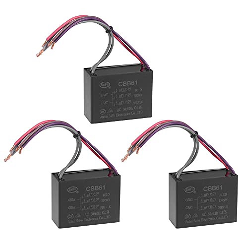 uxcell Ceiling Fan Capacitor CBB61 5/5/5uF 350V AC 5 Wires Metallized Polypropylene Film Capacitor 58x44x26mm for Electric Fan Pump Motor Generator 3Pcs: Industrial & Scientific