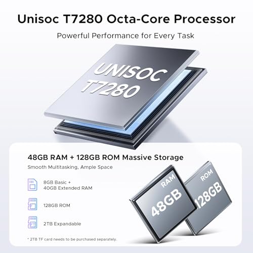 P12 Android 16 Tablet with Gemini AI, 12 Inch Tablet 2.4K 120Hz, 48GB+128GB/TF 2TB, UT7280 Octa-Core, 10000mAh Battery, 13MP+8MP/Face ID/Widevine L1/3.5mm Headphone, Tablet with Keyboard & Pen, Blue