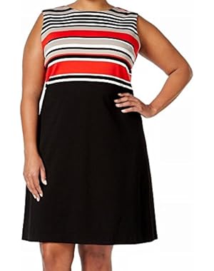 Calvin Klein Red Women's Plus Sheath Striped Dress Black 18W