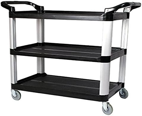 Large Size Utility Cart, Multi-Purpose 3 Shelf Cart with Heavy Duty Plastic Shelves and Oversized Wheels, Black