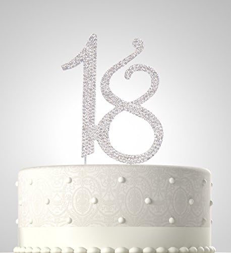 Rubies & Ribbons 18 Metal with Rhinestones Birthday Cake Topper Party Decoration with Gift Box (Silver)