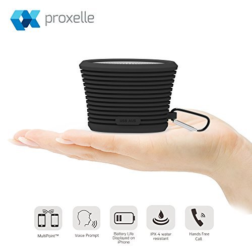 Proxelle Waterproof Bluetooth Speaker, Rechargeable Wireless Speaker w/ Built-in Mic Microphone, Controls and Subwoofer for Bicycles, Driving, Climbing, Smartphones and Computers