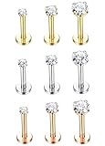 Jstyle 9 Pcs 16G 316L Stainless Steel Nose Piercing Labret Monroe Helix Tragus Cartilage Ear Piercings Studs Lip Rings 2-4mm CZ 6mm Bar Length