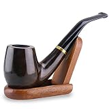 Joyoldelf Tobacco Pipes Maigret Black, Smooth, Bent, Hand Made + Stand