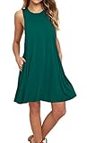 AUSELILY Women's Sleeveless Summer Swing Tank Sundress (M, Dark Green)