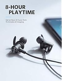 SoundCore espíritu auriculares deportivos por Anker, con inalámbrico Bluetooth 5.0, 8 horas Batería, IPX7 sweatguard tecnología, ajuste seguro para deporte y entrenamientos, con micrófono