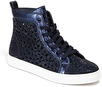 LADY COUTURE Flat Laser Cut High Top Bling Rhinestone Sneaker Women's Shoes New York Navy 40