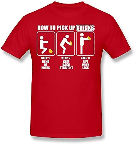 BWOSBFSLK Young Boys How To Pick UP Chicks Funny Joke Gag Party Lovely Cool Movement Adventure Challenge Musician Rock Climbing Men's Short-Sleeve T-Shirt Red