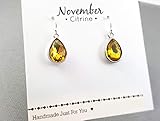 November Birthstone Earrings - Citrine Crystal Sterling Silver Teardrop Earrings - Gift for Her