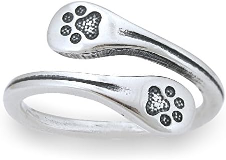 Sterling Silver Wrapped Double Dog Paw Print Ring (size 10)