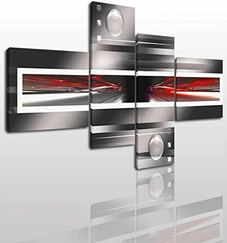 Abstract Canvas Wall Art Painting Modern Design Picture For Home Office Decor - 4 Pieces Red Framed On Wooden Frame Image Pictures Photo Artwork Decoration Ready To Hang