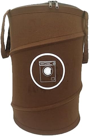 Pop-Up Laundry Hamper with Lid and Zipper Large Double Collapsible Round Dirty Laundry Sorter Basket Bag Carry Handles for College Dorm Kids Room or Bedroom (Brown)