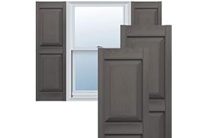 Builders Edge 12 in. W x 31 in. H Builders Edge, Standard Two Equal Panels, Raised Panel Shutters, Includes Matching Installation Spikes (Per Pair), 018 - Tuxedo Grey