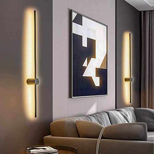 Redare Long LED Wall Light,Modern Wall Lamp,15W 100cm Warm White Black Long Strip Wall Sconce with UK Plug in Cord On/Off Switch Minimalist Linear Wall Light for Living Room,Bedroom,Hallway