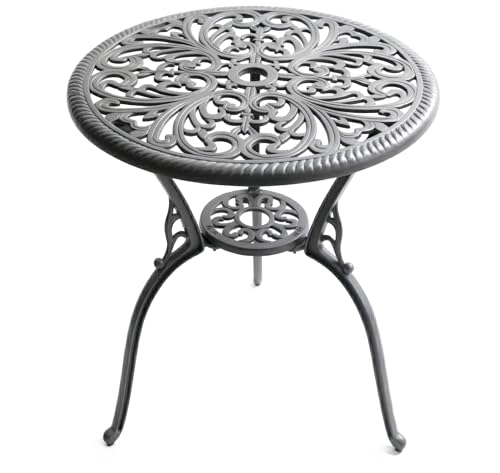 Homeology BANGUI Outdoor Bistro Table Cast Aluminium Grey, Garden Patio Round Table with Parasol Hole, Weather Resistant Rustproof Metal Furniture for Balcony Decking Terrace 68.5cm