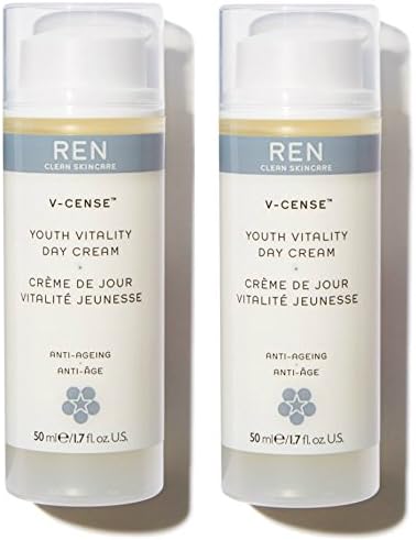 REN Skincare V-Cense Youth Vitality Day Cream (Pack of 2) with Shea Butter, Cranberry Seed Oil, and Sunflower Seed Oil, 1.7 fl. oz.