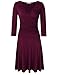 MISSKY Women 3/4 Long Sleeve Crossover Wrap V Neck Ruched Waist Slimming Swing Midi Cocktail Dress (L, Deep Wine)
