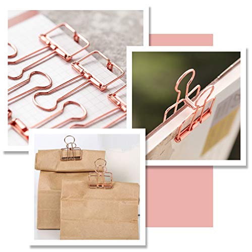 15 Metal Binder Clips and 65 Cute Paper Clips Assorted Sized, Rose Gold Smooth Stainless Wire Clips for Office School Supplies by DeedyGo - Thumbnail 3