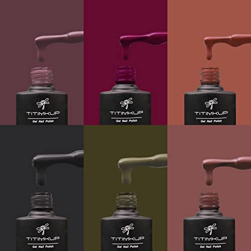 TITIMKUP Winter Gel Nail Polish Set, 6 Colors Army Green Brown Grey Nude Plum Red Gel Polish Set Soak Off UV LED Nail Gel Polish Kit Winter Fall Gel Varnish Manicure Kit Gift Box for Nail Art Salon or Girls