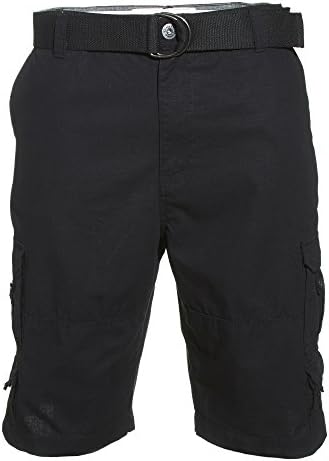 VINTAGE GENES Mens 100% Cotton Ripstop Cargo Shorts With Multiple Pockets, Black, Size 30