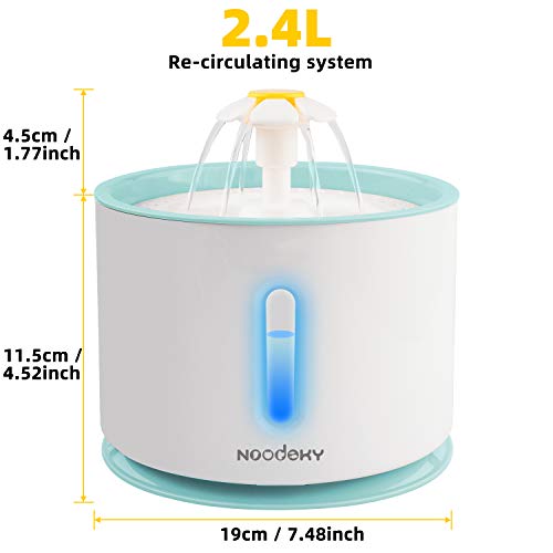 Noodoky 2.4L Automatic Cat Fountains with LED and 4 Replacement Filters