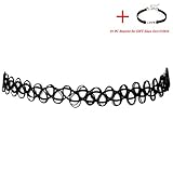 Doinshop Female Stretch Necklace Retro Henna Vintage Elastic Tattoo Choker New (black)