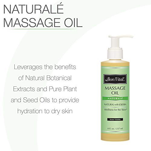 Massage Oil by Bon Vital, Naturale Massage Oil Made with Natural Ingredients for an Earth-Friendly & Relaxing Massage, Revives and Rehydrates Dry Skin Naturally, with Green Tea Extract for Added Skin Benefits, 8 Oz