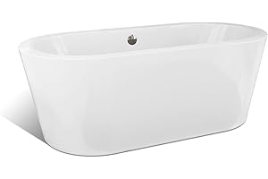 Empava 59” Acrylic Freestanding Bathtub Contemporary Stand Alone Soaking Tub with Overflow and Drain, FT1505, Luxury White
