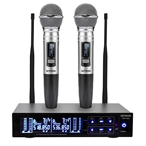 Wireless Microphone System, GEARDON 100 Channel Dual UHF Metal Cordless