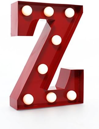 Marquee Letter Light "Z" –Light Up LED Alphabet Letters –Light Bulb Letters – Vintage Decorative Bar Sign – Metal 9" Red