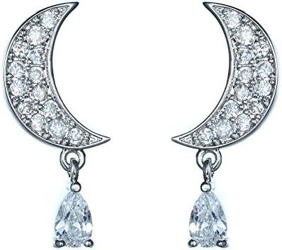 KIVN Fashion Jewelry Dangle Pave Cz Cubic Zirconia Crescent Moon Stud Earrings for Women (White)