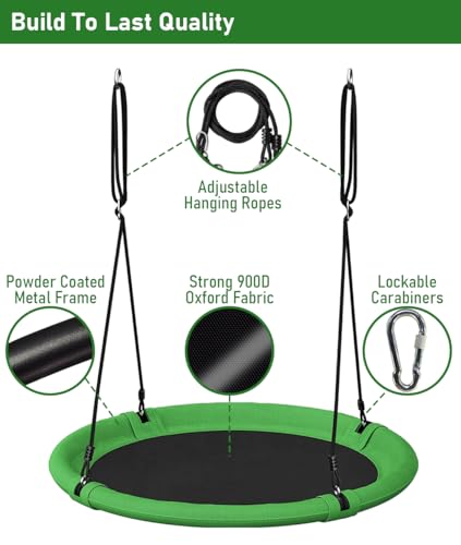Ansionsol 40 Inch Diameter Saucer Tree Swing Set for Kids & Adults, Adjustable Flying Swing Seat for Backyard or Outdoor Playground, Green & Black