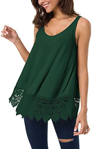 Nvxiyya Women Casual Sleeveless Round Neck Lace Crochet Hem Tunic Tank Top Plus Size XL Green
