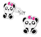 .925 Sterling Silver Hypoallergenic Baby Panda with Pink Bow Stud Earrings for Girls (Nickel Free)