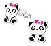Hypoallergenic Sterling Silver Baby Panda with Bow Stud Earrings for Kids (Pink/Purple)