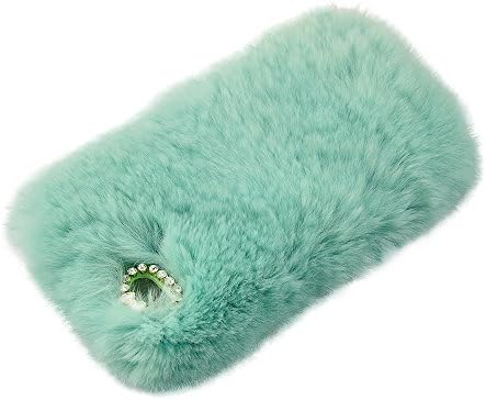 Note 4 Case, Fluffy Cover Bling Diamond [Genuine Rex Rabbit Fur Case] Winter Wammer Handmade Soft Crystal Rhinestone Back Case for Samsung Galaxy Note 4 Accessories by Casemart (1 Stylus Pen + 2 Screen Protector Film) Mint Green Design