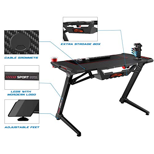 VIT 47 Inch Ergonomic Gaming Desk with RGB Led Lights, Z Shaped Office