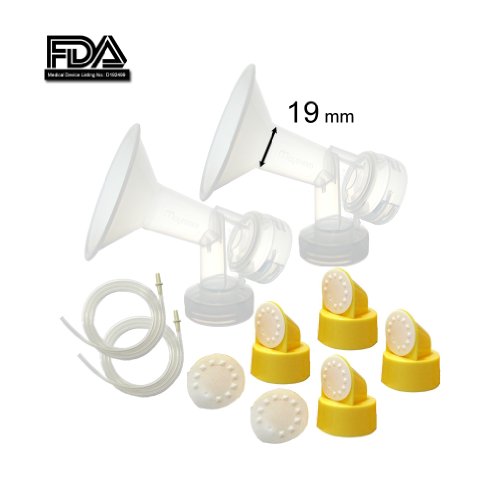 Maymom Breast Pump Kit for Medela Pump in Style Advanced Breast Pumps; 2x Breastshields (one-piece, mm), 4 Valves, 6 Membranes, & 2 Pump-in-Style Tubing; Can Replace Medela Valve, (19 mm (S-))