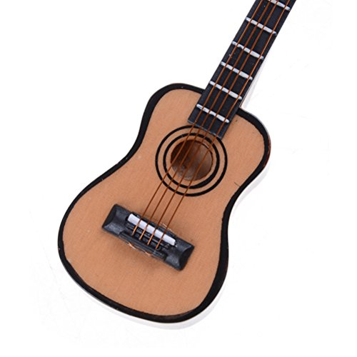 ZAMTAC Fashion Wood Craft Ornaments 1/12 Scale Dollhouse Miniature Guitar Accessories Musical Instrument DIY Part for Home Decor Gift - (Color: 1)