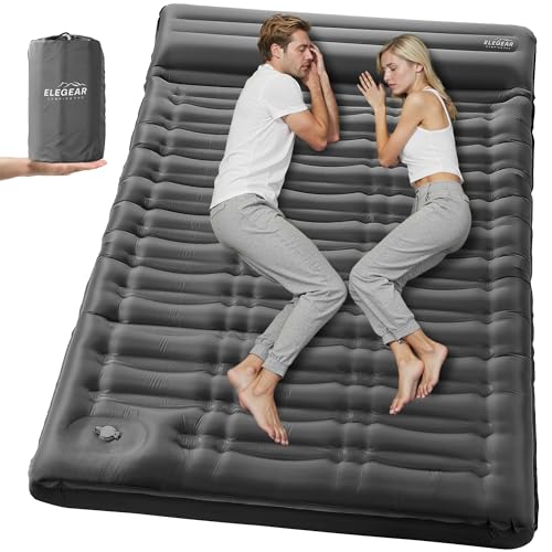 Elegear Colchon Inflables Matrimonial Camping, 14CM Ultra-Thick Colchón Inflable para 2 Personas con Bomba de Pie, Colchón de Aire Autohinchable para Acampar Mochileros Senderismo Tiendas,Gris