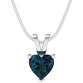Clara Pucci 14K White Gold Plated Solitaire 18" Box-Chain Necklace - Sterling Silver 0.5ct Heart Cut London Blue Topaz Pendant