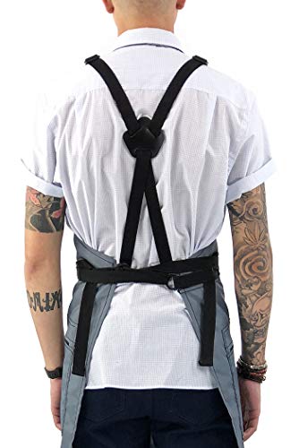 Under NY Sky Cross-Back Barber Gray Apron - Heavy-Duty Nylon, Water and Chemical Resistant, Zipped Pockets, No-Tie, Split-Leg - Adjustable for Men, Women - Pro Hair Stylist, Salon, Colorist, Artist - Thumbnail 3