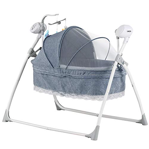 Uenjoy Rocking Multifunction Baby Swing Bed Automatic Bassinet Baby Basket with Remote Control, Music, Bluetooth, Timing, Adjustable Speed,Gray