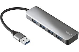 Trust Halyx 4 Port USB 3.2 Gen1 Hub, Extra USB-A Ports, 5 Gbps Data Transfer Speed, Hub for PC, Laptop, Computer with USB-A Port, Compact Hub, Widows, Mac, Chrome - Grey