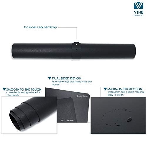Leather Desk Pad 24" x 17", Vine Creations Office Desk Mat Waterproof Black - Premium Quality - Smooth Mouse Writing Surface - Maximum Protection Dual-Sided Pu Leather Blotter for Desk Office/Home - Thumbnail 4