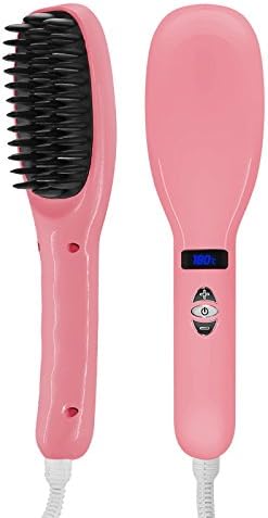 Hair Straightening Brush, ROYUI Electric Best Hair Straightener Brush Comb Ceramic Pro Detangling Anti-scald Patented Design PTC Heating Technology Straight Hair (Pink)