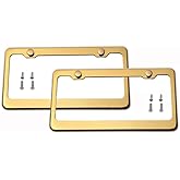 LFPartS Gold Stainless Steel License Plate Frame with Screw Caps (2 Pieces)