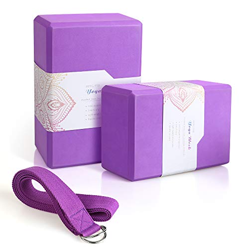 Arltb Yoga Block 2 Pack Yoga Bricks 9″ x 6″x 4″ with Metal D-Ring Yoga Strap Combo Set, Eco-Friendly EVA Foam Exercise Yoga Blocks, Improve Stability and Balance, Lightweight – Odor Resistant
