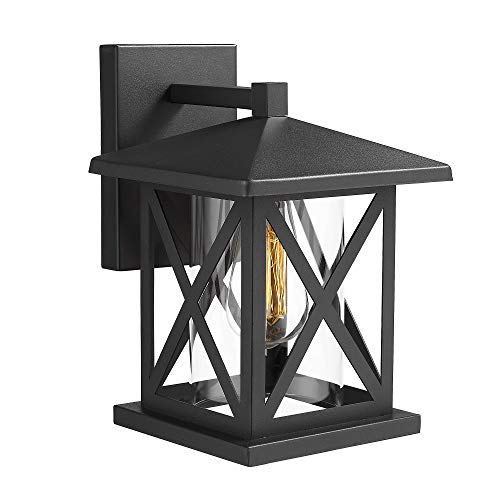 Jazava Outdoor Wall Sconces Light Fixtures Porch Lights, One-Light Exterior Wall Mounted Lights, 11.6 inches Height Outside House Lights with Clear Glass Shade and Matte Black Finish, Medium - Thumbnail 7